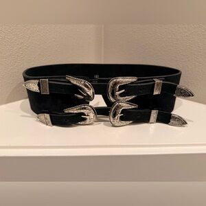 B-Low the Belt Black Leather double buckle belt